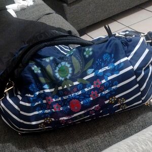 CYNTHIA ROWLEY - Navy Floral Striped Duffel Bag